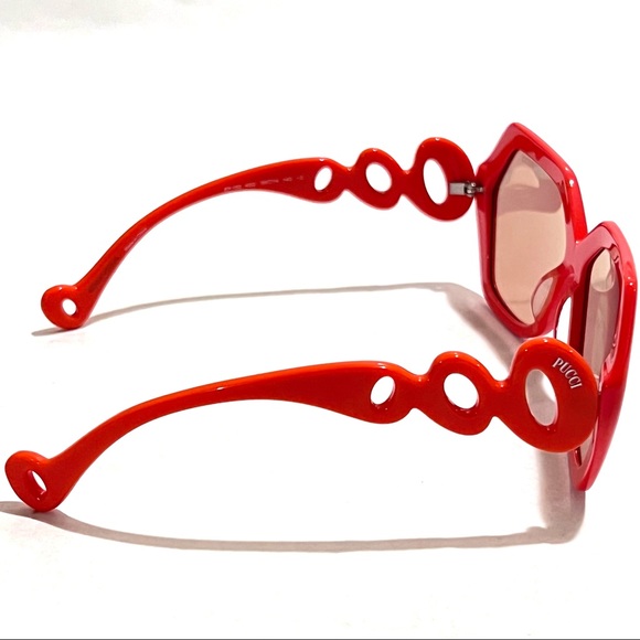 Authentic Emilio Pucci 59mm Geometric Sunglasses Shiny Orange/Mirror Lens - Picture 8 of 17